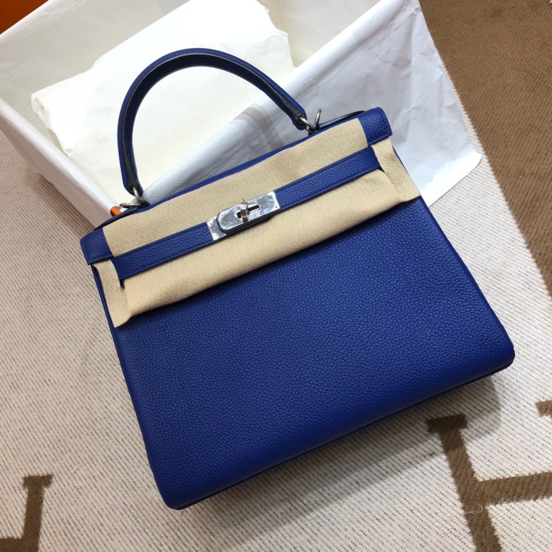 Hermes Kelly 28cm Handbag Shoulder Bag in Blue Electric Togo Leather